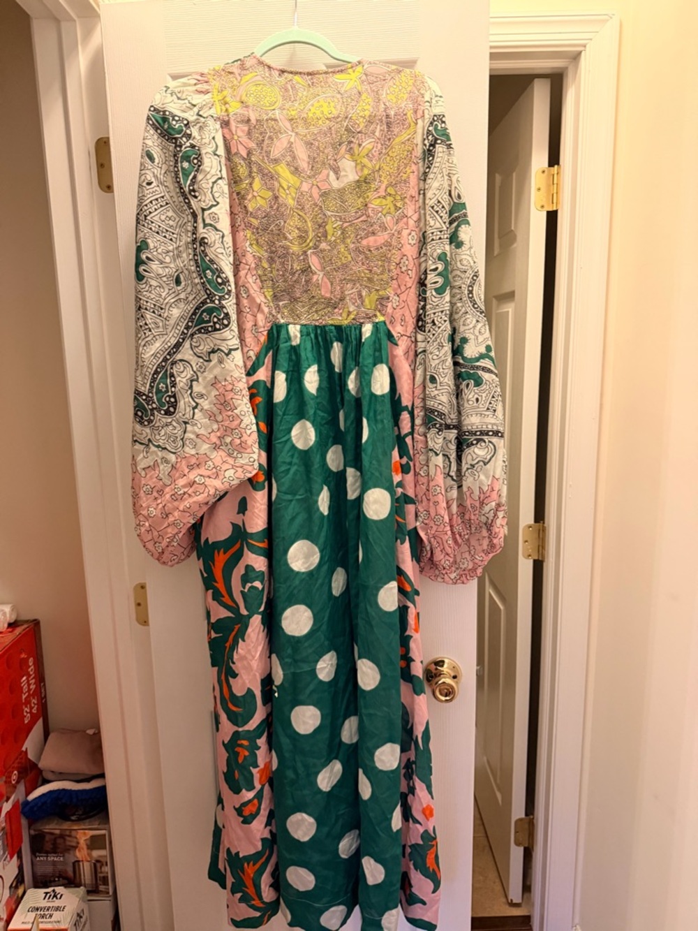 Boho Maxi Dress in Pink and Teal with Polka Dot Skirt